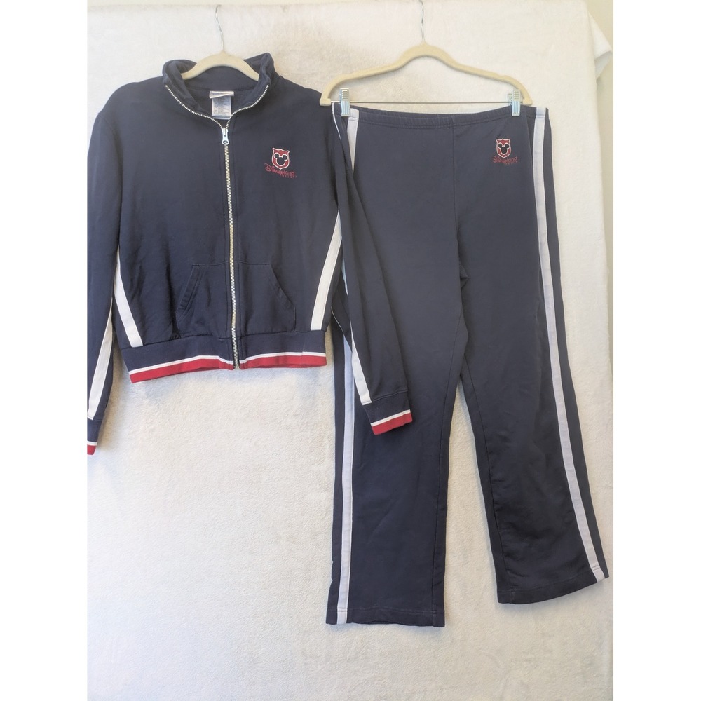 Disneyland Resort Tracksuit Women's Large Navy Blue Fleece Zip Jacket Pants Set